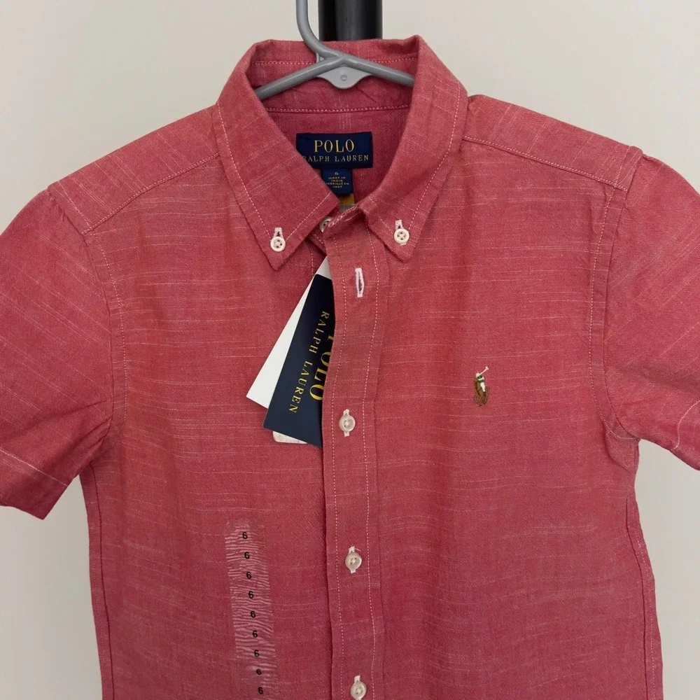 NWT Polo Ralph Lauren Kids Red Short Sleeve Button Down Shirt Size 6